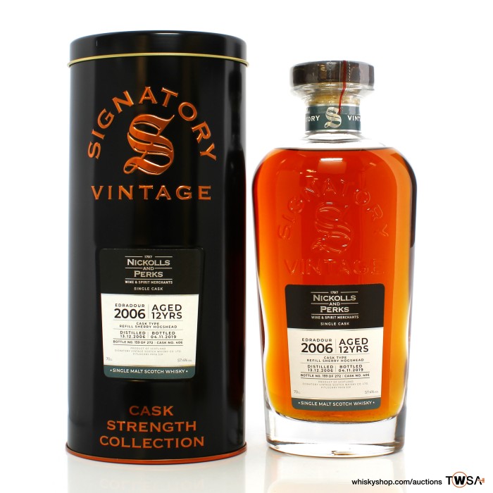 Edradour 2006 12 Year Old Single Cask #406 Signatory Vintage Cask Strength Collection - Nickolls & Perks